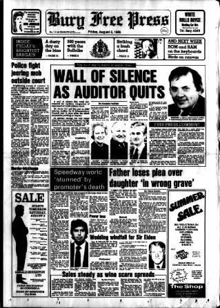 cover page of Bury Free Press published on August 2, 1985