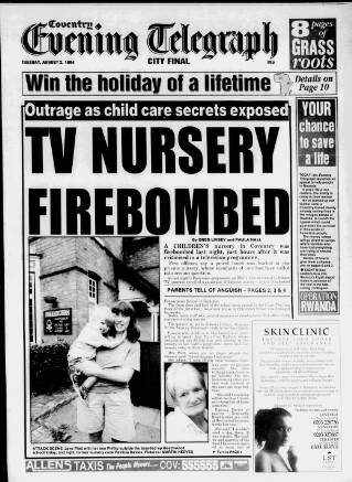 cover page of Coventry Evening Telegraph published on August 2, 1994