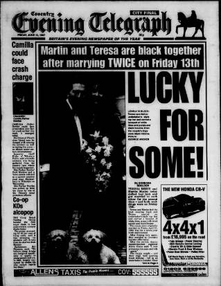 cover page of Coventry Evening Telegraph published on June 13, 1997