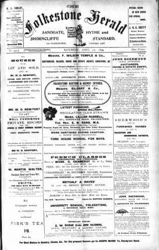 cover page of Folkestone, Hythe, Sandgate & Cheriton Herald published on April 1, 1899