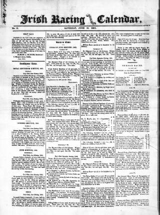 cover page of The Irish Racing Book and Sheet Calendar published on June 10, 1865