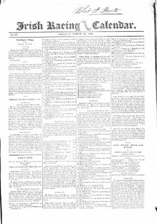 cover page of The Irish Racing Book and Sheet Calendar published on August 30, 1866