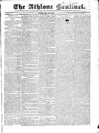 cover page of Athlone Sentinel published on May 22, 1846