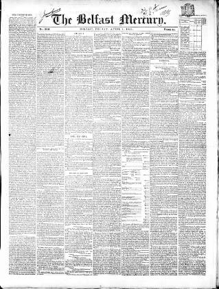 cover page of Belfast Mercury published on April 1, 1853