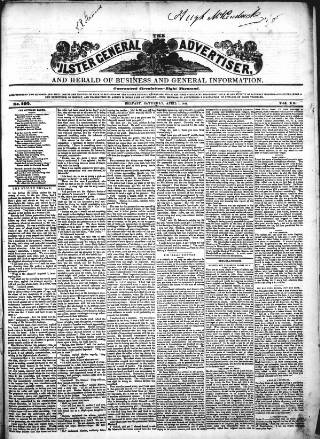 cover page of Ulster General Advertiser published on April 1, 1848