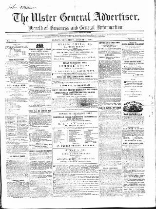 cover page of Ulster General Advertiser, Herald of Business and General Information published on August 2, 1862