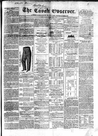 cover page of Cavan Observer published on April 2, 1864