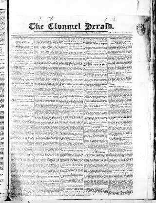 cover page of Clonmel Herald published on April 1, 1835