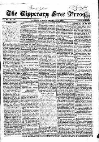 cover page of Tipperary Free Press published on June 13, 1832