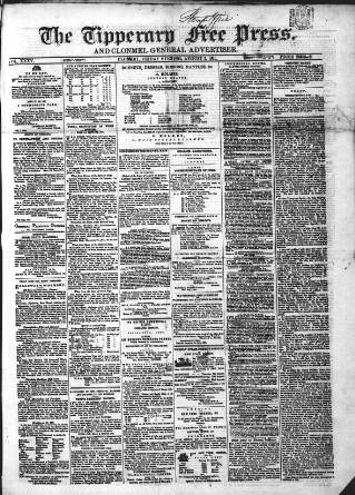 cover page of Tipperary Free Press published on August 2, 1861