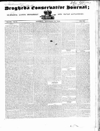 cover page of Drogheda Conservative Journal published on September 28, 1839