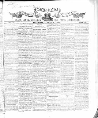 cover page of Drogheda Conservative Journal published on August 2, 1845