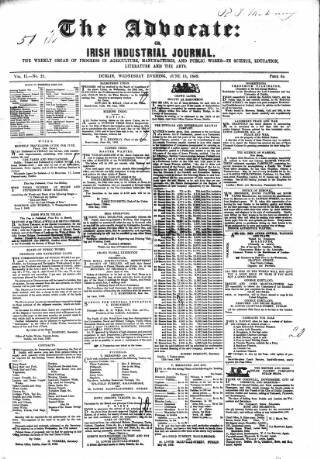 cover page of Advocate published on June 13, 1849