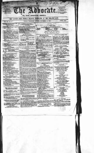 cover page of Advocate published on September 28, 1853