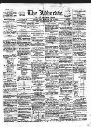 cover page of Advocate published on April 1, 1854