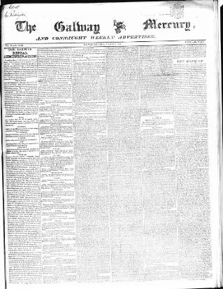 cover page of Galway Mercury, and Connaught Weekly Advertiser published on August 2, 1845