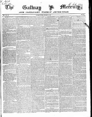 cover page of Galway Mercury, and Connaught Weekly Advertiser published on September 22, 1849