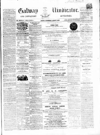 cover page of Galway Vindicator, and Connaught Advertiser published on August 2, 1865