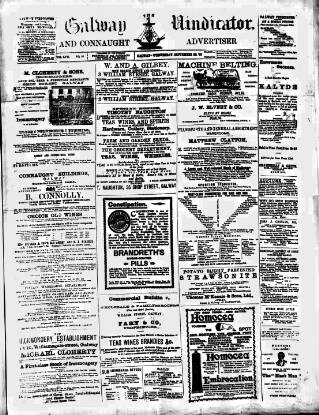 cover page of Galway Vindicator, and Connaught Advertiser published on September 22, 1897