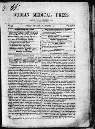 cover page of Dublin Medical Press published on August 2, 1848