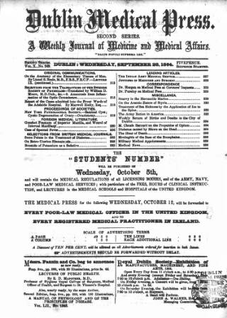 cover page of Dublin Medical Press published on September 28, 1864