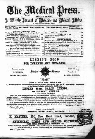 cover page of Dublin Medical Press published on December 13, 1865