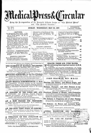 cover page of Dublin Medical Press published on May 22, 1867