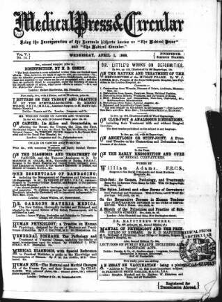 cover page of Dublin Medical Press published on April 1, 1868