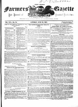 cover page of Farmer's Gazette and Journal of Practical Horticulture published on June 13, 1857