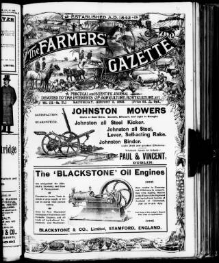 cover page of Farmer's Gazette and Journal of Practical Horticulture published on August 2, 1902