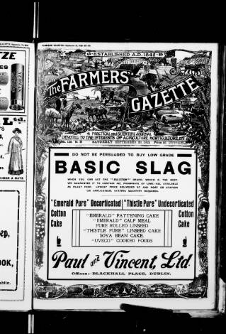 cover page of Farmer's Gazette and Journal of Practical Horticulture published on September 28, 1912
