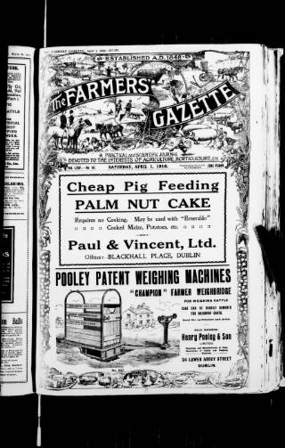 cover page of Farmer's Gazette and Journal of Practical Horticulture published on April 1, 1916