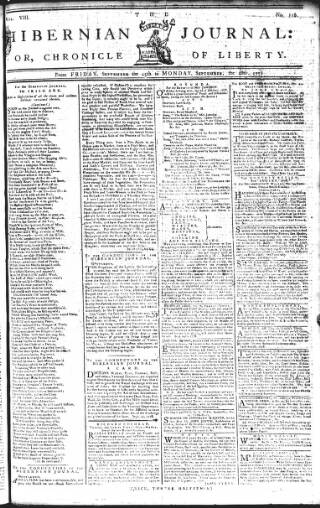cover page of Hibernian Journal; or, Chronicle of Liberty published on September 28, 1778