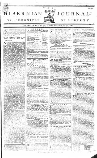 cover page of Hibernian Journal; or, Chronicle of Liberty published on May 22, 1780
