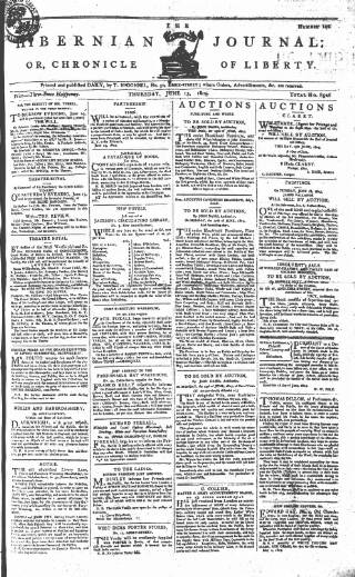 cover page of Hibernian Journal; or, Chronicle of Liberty published on June 13, 1805