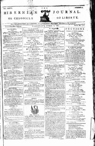 cover page of Hibernian Journal; or, Chronicle of Liberty published on April 1, 1807