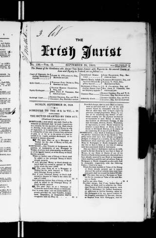 cover page of Irish Jurist published on September 28, 1850