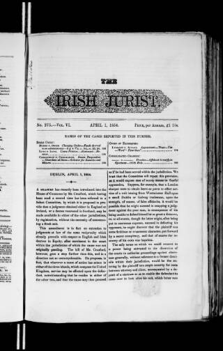 cover page of Irish Jurist published on April 1, 1854