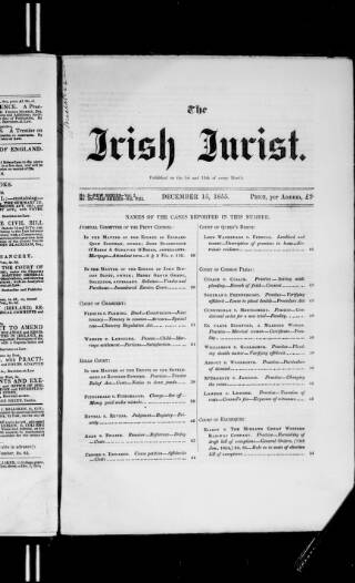 cover page of Irish Jurist published on December 15, 1855