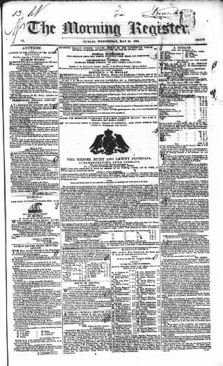 cover page of Dublin Morning Register published on May 22, 1833