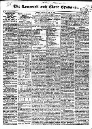 cover page of Limerick and Clare Examiner published on June 13, 1849