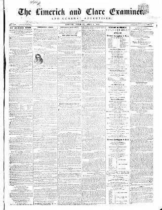 cover page of Limerick and Clare Examiner published on April 1, 1854