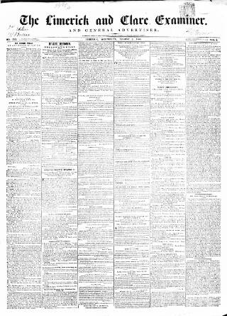 cover page of Limerick and Clare Examiner published on August 2, 1854