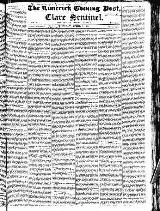 cover page of Limerick Evening Post published on April 1, 1828
