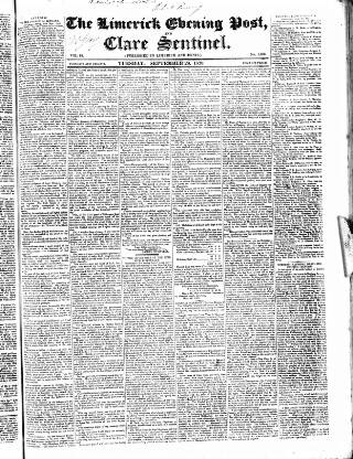 cover page of Limerick Evening Post published on September 28, 1830