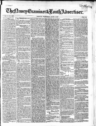 cover page of Newry Examiner and Louth Advertiser published on April 1, 1846