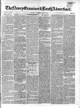 cover page of Newry Examiner and Louth Advertiser published on June 13, 1846