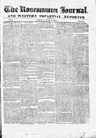 cover page of Roscommon Journal, and Western Impartial Reporter published on June 13, 1829