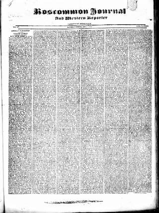 cover page of Roscommon Journal, and Western Impartial Reporter published on April 1, 1843