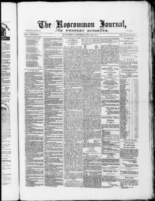 cover page of Roscommon Journal published on May 22, 1875